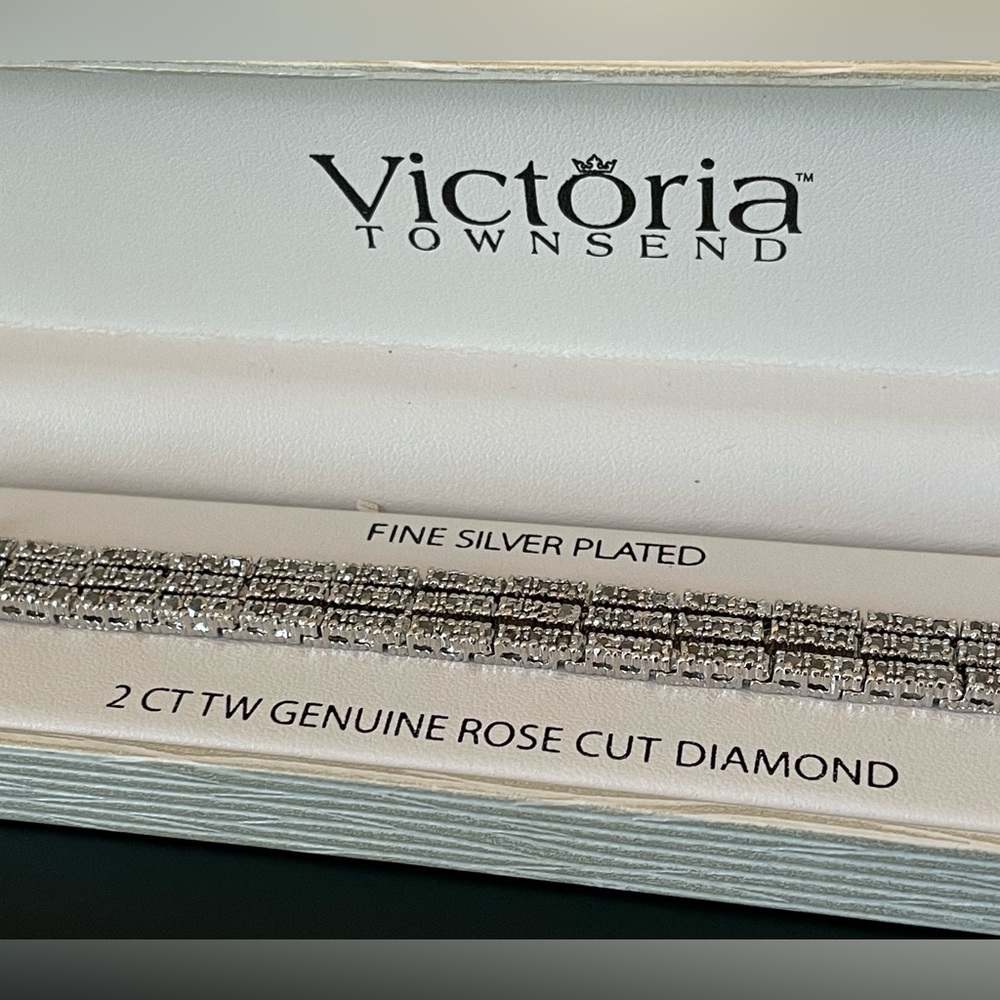 2 CT TW Genuine Rose Cut Diamond Tennis Bracelet, Fine Silver Plated